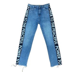 Topshop MOTO Jeans Women Size 26 Blue Frill Hem Power To The Peaceful Light Wash